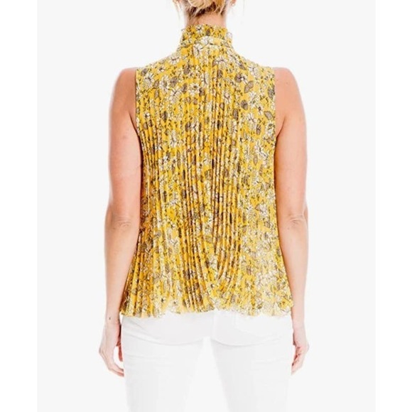 Max Studio Yellow & White Floral Georgette Accordion Pleated Sleeveless Top - Picture 3 of 14